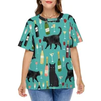 Women039s Plus Size TShirt Colorful Wine Print T Shirts Funny Black Cat Basic Shirt ShortSleeve Ladies Aesthetic Tee Summer T2235450