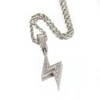 Iced Out Lightning Pendant Necklaces Mens Gold Necklace Fashion Hip Hop Jewelry241b