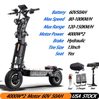 8000W Dual Motor 60V50AH Adults Electric Scooter bike 80-100 KM/H Max Speed 120-150 KM Mileage 13 Inch Road tires Two Wheel Foldable Electric Scooters USA stock CE/UL