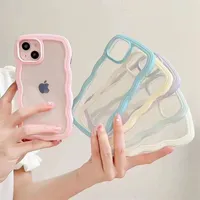 Clear Wave Border Phone Case Candy Color Transparent Soft TPU for iPhone 14 Pro Max 12 13 X XR XSファッショナブルな新鮮なシリコン2 in 1バックカバー