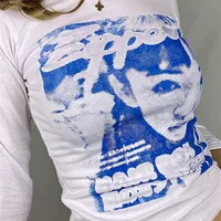 Gitana Graphic 티셔츠 여성용 Y2K 긴 소매 작물 탑 캐주얼 빈티지 옷 패션 가을 카와이 하라주쿠 작물 티 220413