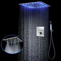 천장 샤워 세트 20 인치 스파 미스트 강우 욕실 헤드 시스템 온도 조절기 푸시 버튼 패널 믹서 수도꼭지 세트 243h