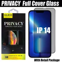 Sekretess Anti-Peeping Anti-Spy Full Cover Tempered Glass Skärmskydd för iPhone 13 12 11 Pro Max XR XS Samsung A72 A52 A42 A32 A22 A12 A02S 5G med Retail Box