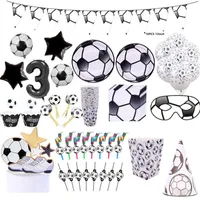 パーティーデコレーションサッカースポーツテーマサッカーの誕生日の飾りバルーンプレートナップキンカップバナーキッズボーイズベビーイベント用品