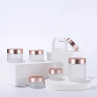 Frosted Glass Cream Jar Clear Cosmetic Bottle Makeup Lotion Lip Balm Container med Rose Gold Lock Inner Liner 5G 10G 15G 20G 30G 50G 100G 100G