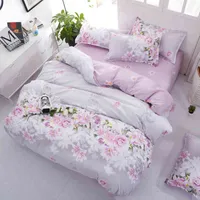 Flower Comforter Bedding Set Simple Pink Linens Linings Queen Duvet Cover Sheet and Pillowcase King Size for Girls