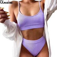 Unaiza ملابس السباحة نساء السباحة مثير Push Up Micro Bikinis Fashion Womens Solid Color Bikini Pad Beachwear Set 220616