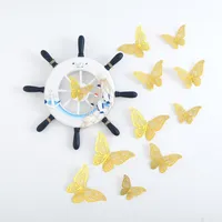 Adesivo de parede de borboleta oca 3D Butterfly estéreo para festival de casamento Decoração caseira 12pcs Metálico Feel Butterfly