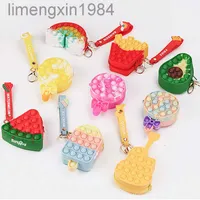 Mini Fidget Pop It Toys Sensory Keychains Push Poep zijn Bubble Poppers Cartoon Simple Dimple Kawaii Antistress Bag Children Gifts