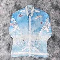Casablanca Style Snow Mountain Ski Cable Car Club Printed Silk Long Sleeve Shirt Unisex Trend238s255Z