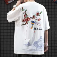 メンズTシャツ夏の中国スタイルの桃の花ランタンTシャツの男性用古代衣装特大カップルTシャツ