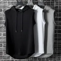 Men's Tank Tops Summer Mens Muscle Hoodie Vest Sleeveless Bodybuilding Gym Workout Fitness Shirt High Quality Hip Hop Sweatshirt