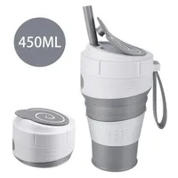 450mL Silicone Collapsible Coffee Cup With Straw Leak-proof Lid For Travel Hiking Picnic Food Grade BPA Foldable Coffee Mug 2193M