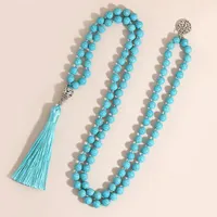 Hänge halsband oaiite slappna av mala halsband 8mm turkos sten yoga smycken japa bön 108 pärlor meditation knuten
