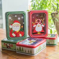 Kerst decoraties Jaar Gift Packaging Tin Box Merry Santa Claus met Clear Window Pakket feest evenement Candy Cookies gunsten