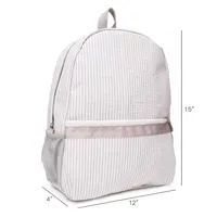 Designer-Gray Seersucker Backpack Whole Blanks Seersucker Cotton Fabric Zipper Closure Kids School Bag Soft Book Backpack DOM0316E