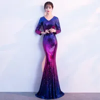 woman party night Sequined V-Neck Floor-Length evening dresses long prom dresses