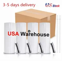 2 Days Delivery STRAIGHT mugs 20oz Sublimation Tumblers with Straw Stainless Steel Water Bottles Double Insulated Cups Mugs for Birthday Party Gifts US STOCK T0714