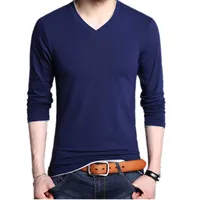 Erkek Tişörtler Bahar Sonbahar Erkekler Kore İnce Moda Gündelik Uzun Kollu Pamuk Tişört Giyim