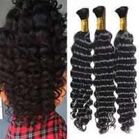 Human Hair Bulks For Braiding Deep Wave Curly Hair Bulk Natural Color 3pcs Unprocessed Raw Indian245G