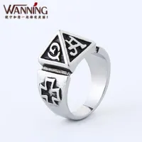 Steel Men's Designers Cross Pyramid Wolf Guard Hipster Personality Domineering Self Defense Letters Retro Ring Postage HJCS