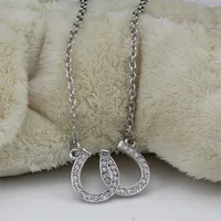 Bly- och nickelsmycken dubbel hästsko hänge halsband av hästsko smycken dekorerade med vit tjeckisk kristall2422