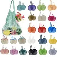 Mesh Bags Washable Reusable Cotton Grocery Net String Shopping Bag Eco Market Tote for Fruit Vegetable Portable short and long handles Organizer sxjun21