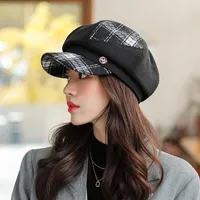 Beretten herfst winter Britse modehoeden Koreaanse stijl vintage plaid achthoekige hoed voor vrouwen vrouwelijk winddicht warm meisje baret sboy capberets