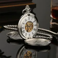 Pocket Watches Hand Vind Mekaniska män Titta på skelettet Ratten Steampunk Necklace Pendant Vintage Dress Fob för ogräsgåva