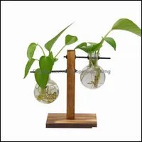 Wazony dekoracje domowe ogrodowe terrarium hydroponiczna roślina vintage kwiatowy garnek przezroczysty wazon drewniana rama szklana rośliny stołowe bonsai 510 r2 DR