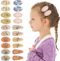 Korea Fashion Sweet Girl Floral Fabric Oval BB Clip Children&#039;s Simple Cute Embroidery Flower Hairpin Kids Hair Accessories