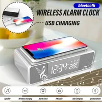 Wireless Phone Charger Alarm Clock Watch FM Radio Table Digital Clocks Thermometer with Desktop for Home Decor275h