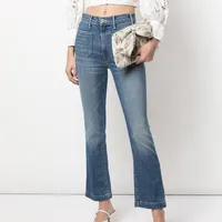Kvinnors jeans mamma höst vinter hög midja dubbelficka vild nio-punkts mikroflare