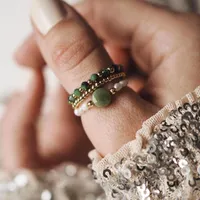 Cluster Rings Green Natural Stone Freshwater Pearl For Women Bohemian Fashion Stainless Steel Beads Elastic Rope Adjustable