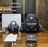 3 pezzi abbinano borse zaino borse borse per donne unisex di lusso unisex mini borse a tracolla da borsetta vera sacca per rivettatura nera lunghe borse del portafoglio corto