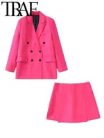 Traf Blazer 2022 Frauen Stipse Langarm Top Pink Double Breasted Office Lady Blue Female Lose Chic Herbst Casual L220616