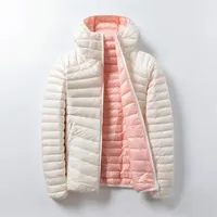 Jaquetas femininas jacket para baixo feminino Ultra leve com capuz jaqueta básica Famale famale lateral duplo reversível casaco quente170z