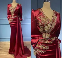 Sirène rouge foncé robes de soirée de bal sexy à manches longues perles de profondeur V Patrie formelle Mère de la mariée de la mariée BC12908