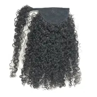 Wrap Around Ponytail Hair Extensions Curly Afro Kinky Burmese Curly Human Raw Virgin 120g