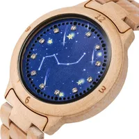 Armbanduhr Frauen LED LED Holzuhr Luxus revolvierende leichte Touchscreme Diamonds Ladies Clock Quarz Uhren volle Holzarmband Armbanduhr