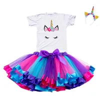 2019 Girl Unicorn Tutu Tutu Tutu Rainbow Princess Girls Party Dress Nike Baby 1 a 8 a￱os Ajuste de cumplea￱os Ni￱os Cloth228r