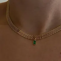 Pendant Necklaces Retro Big Thick Chain Emerald Zircon Necklace Chokers For Women Geometric Crystal Gold Color Party Jewelry