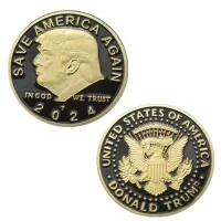 Trump 2024 Gold Black Coin Save America opnieuw herdenkingsvaartuigen metalen badge juni21