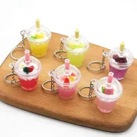 1pc Artificial Ice Cream Keychains Accessoires Frauen handgefertigt Schlüsselkettenhalter Simuliert Simuliertes Obst -Getränke -Bag Auto Hanging Schmuck Y220725
