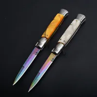 9 Inch Italian Godfather Mafia Stiletto 440C Color Blade Tactical Folding Knife Horizontal Automatic Camping Hunting Survival EDC Tools