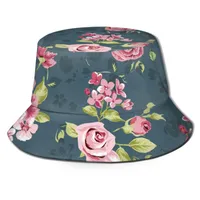 Boinas Cinesd Bucket Hats Fisherman Gail para mujeres Gorras Summer clásico Fondo de pantalla Vintage Flor vintage sobre fondo azul marino