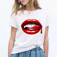 Dames T-shirt Sexy Lippen T-shirt Wit Korte Mouw Top Vrouwen Grappige Shirts Grafische Tees Koreaanse stijl Y2K Tee Zomer Plus Size