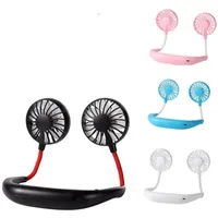 Party Favor Hand Free Fan Sports Portable USB uppladdningsbar Dual Mini Air Cooler Summer Neck Hanging Fan SN4287