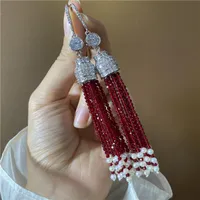 Cárnelas de borla de la lámpara Dangle con pendientes de perlas de agua dulce naturales de la serie de color rojo vintage joyas de regalos