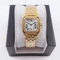 Dropshipping Femmes Montres 22 * ​​22/27 * 27 mm Cadrille Or / Silver Steel Quartz Lady Watch avec montre-bracelet élégante diamant Montre de luxe